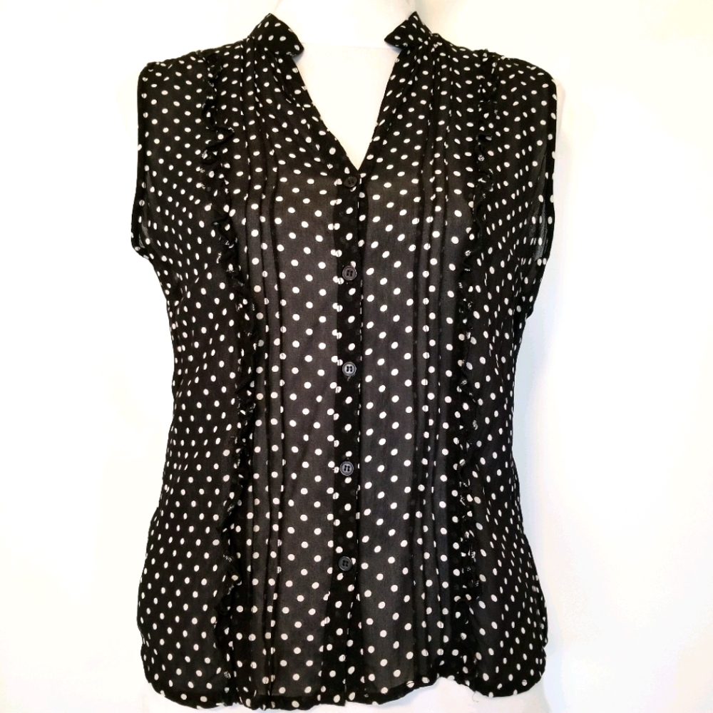 1177 NWOT GNW Black/White Polka Dot Dress Shirt S!